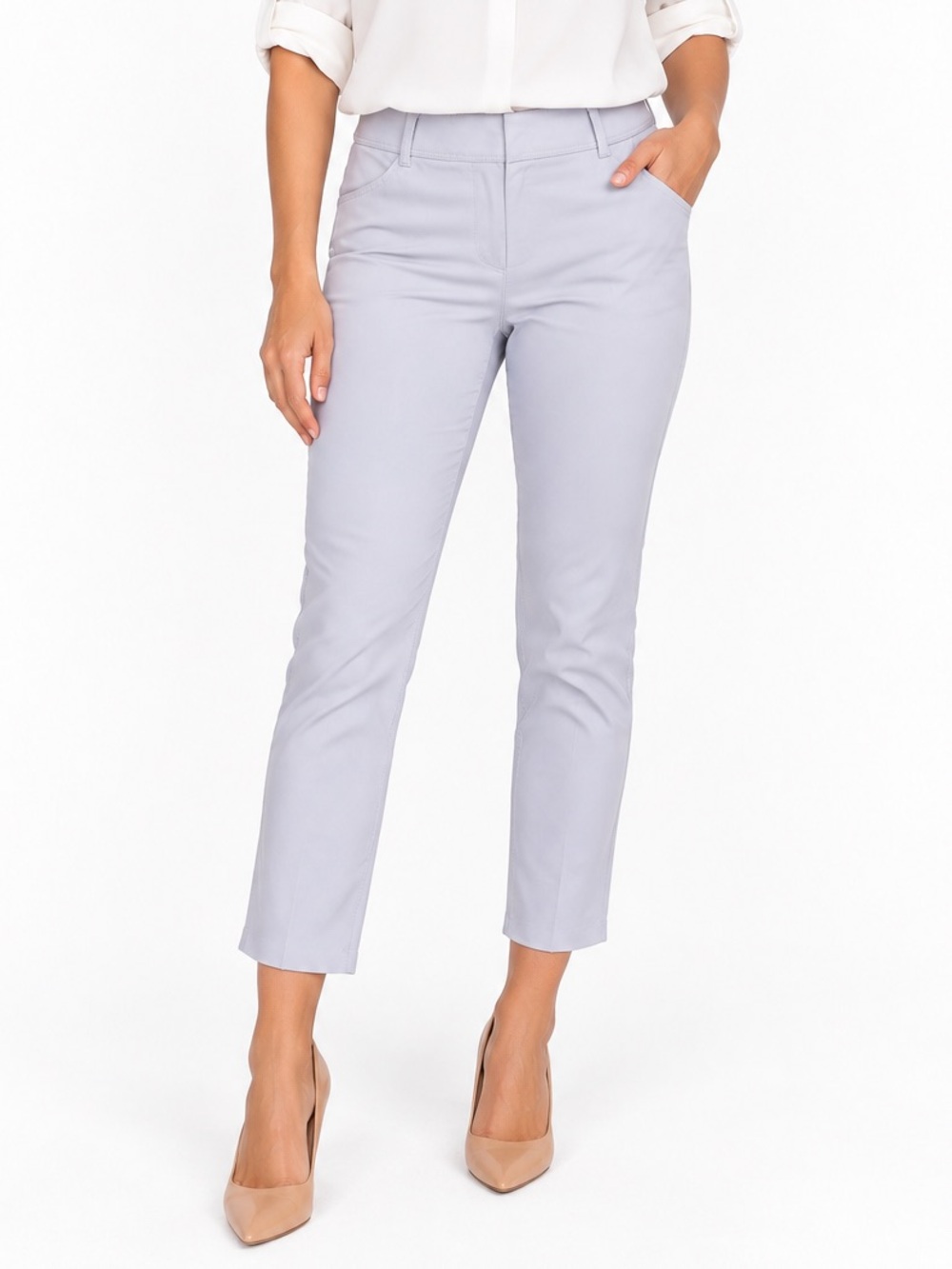 WHITE HOUSE BLACK MARKET silver grey slim ankle Perfect Form Pants